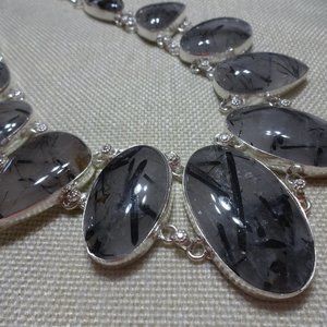 Stunning "TOURMALINE QUARTZ" Handmade Sterling Bib Necklace Size 22" #556B